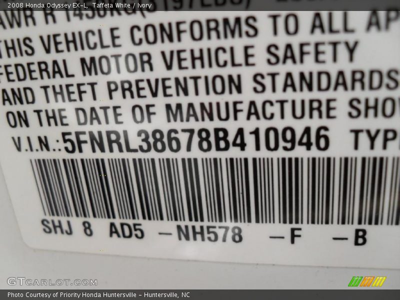 Taffeta White / Ivory 2008 Honda Odyssey EX-L