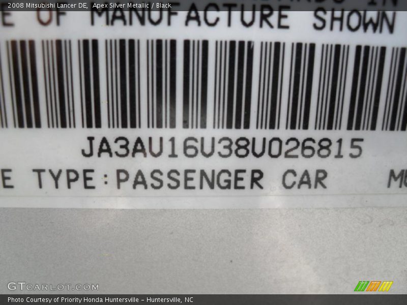 Apex Silver Metallic / Black 2008 Mitsubishi Lancer DE