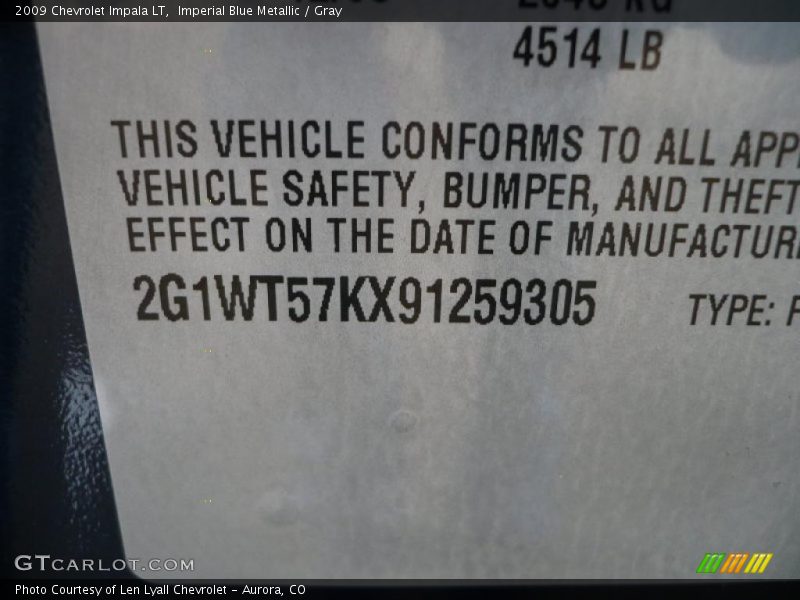 Imperial Blue Metallic / Gray 2009 Chevrolet Impala LT