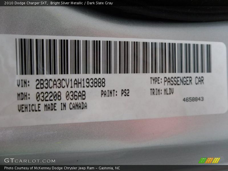 Bright Silver Metallic / Dark Slate Gray 2010 Dodge Charger SXT