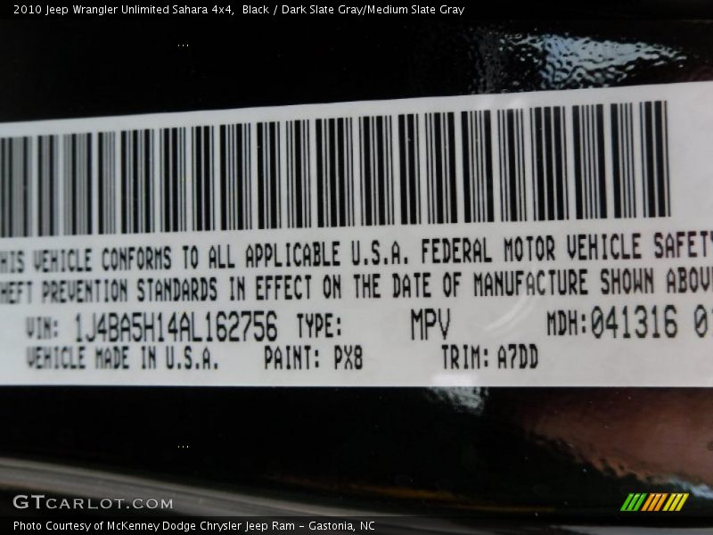 Black / Dark Slate Gray/Medium Slate Gray 2010 Jeep Wrangler Unlimited Sahara 4x4