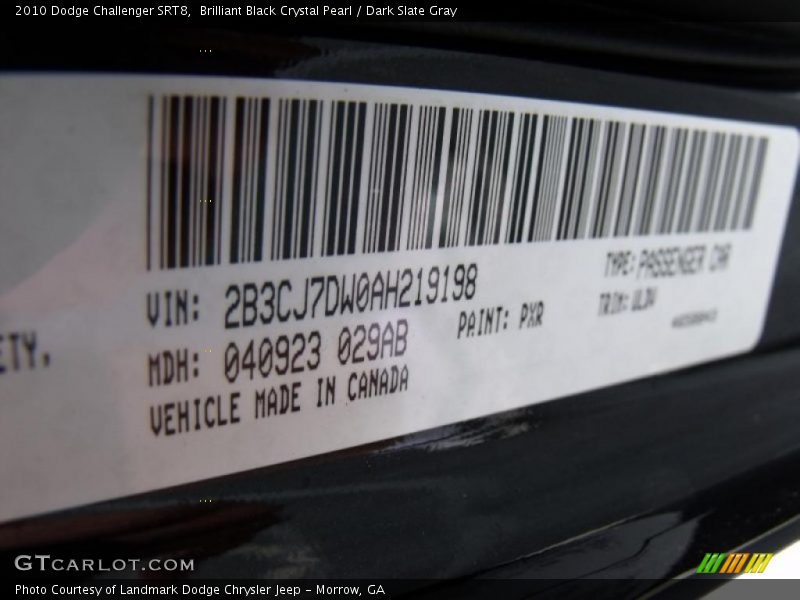 Brilliant Black Crystal Pearl / Dark Slate Gray 2010 Dodge Challenger SRT8