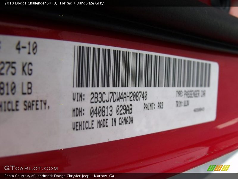 TorRed / Dark Slate Gray 2010 Dodge Challenger SRT8