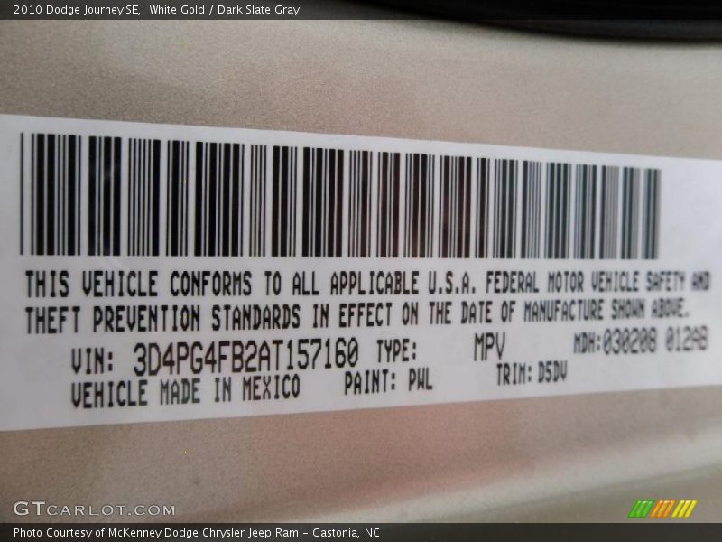 White Gold / Dark Slate Gray 2010 Dodge Journey SE