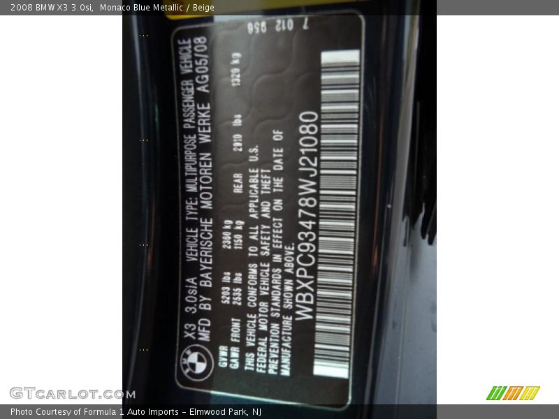 Monaco Blue Metallic / Beige 2008 BMW X3 3.0si