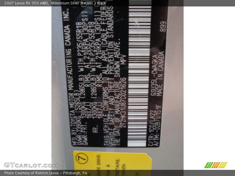 Millennium Silver Metallic / Black 2007 Lexus RX 350 AWD