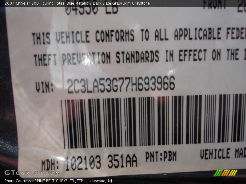 Steel Blue Metallic / Dark Slate Gray/Light Graystone 2007 Chrysler 300 Touring