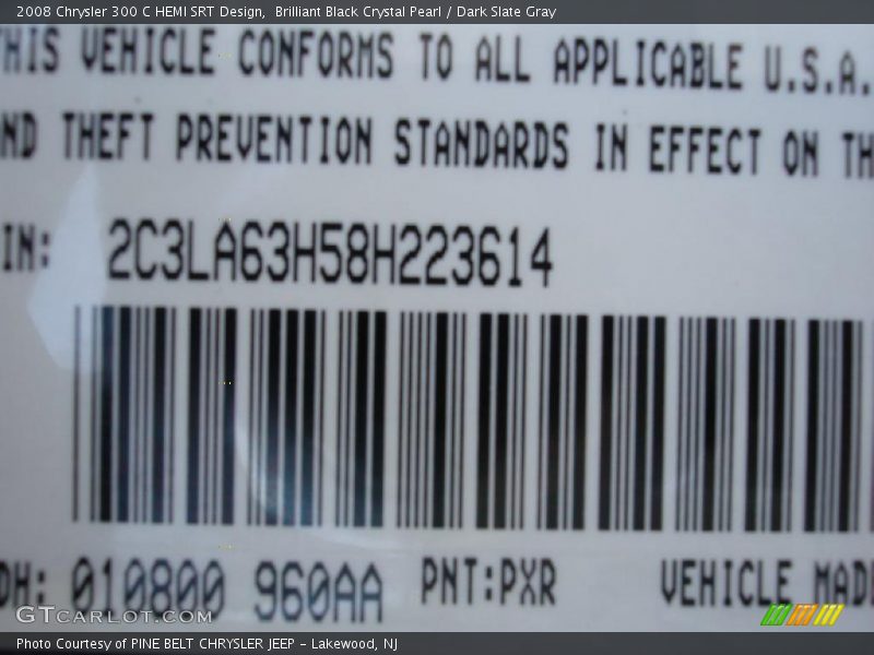 Brilliant Black Crystal Pearl / Dark Slate Gray 2008 Chrysler 300 C HEMI SRT Design