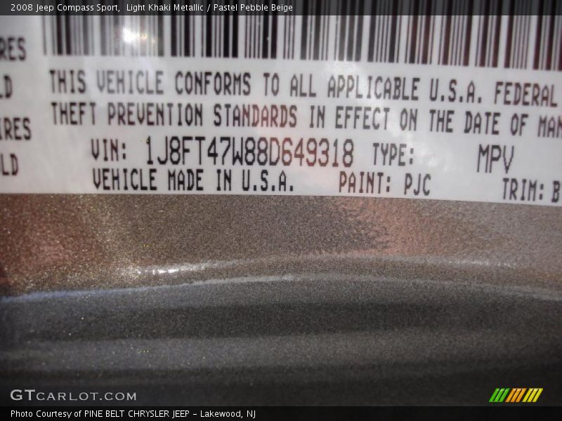 Light Khaki Metallic / Pastel Pebble Beige 2008 Jeep Compass Sport