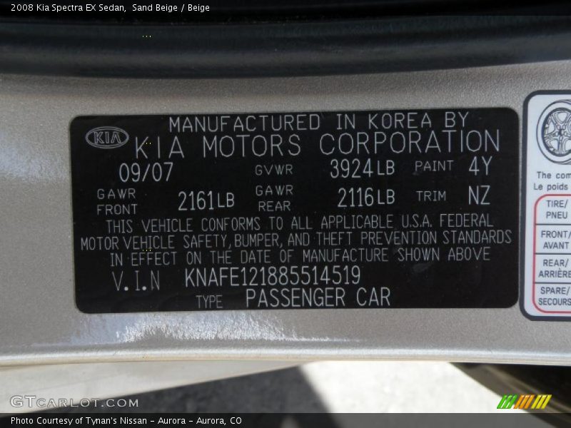 Sand Beige / Beige 2008 Kia Spectra EX Sedan