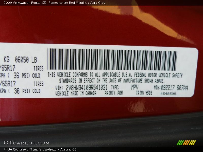 Pomegranate Red Metallic / Aero Grey 2009 Volkswagen Routan SE