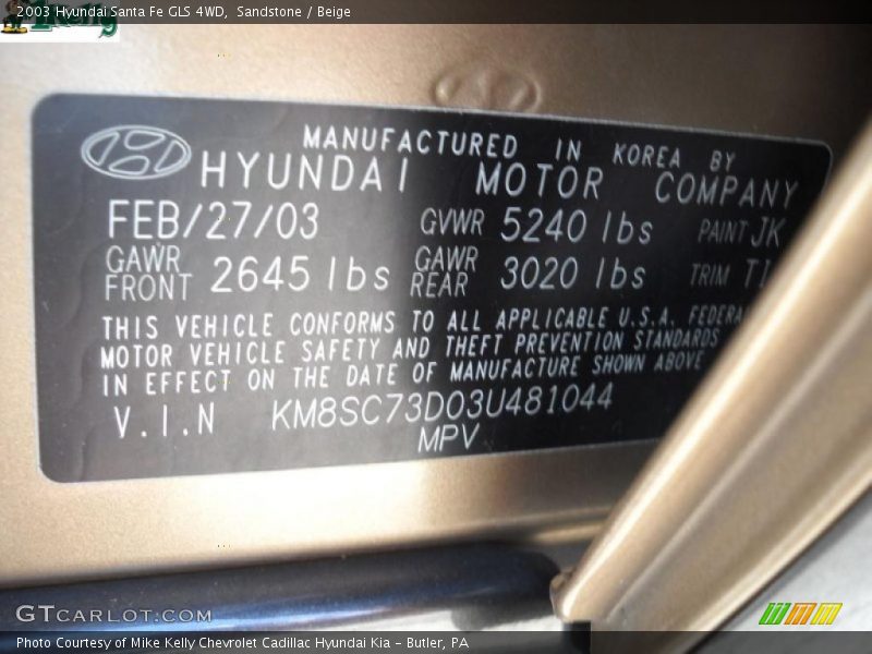 Sandstone / Beige 2003 Hyundai Santa Fe GLS 4WD