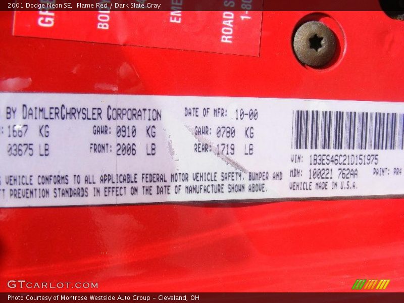 Flame Red / Dark Slate Gray 2001 Dodge Neon SE