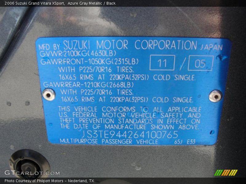 Azure Gray Metallic / Black 2006 Suzuki Grand Vitara XSport