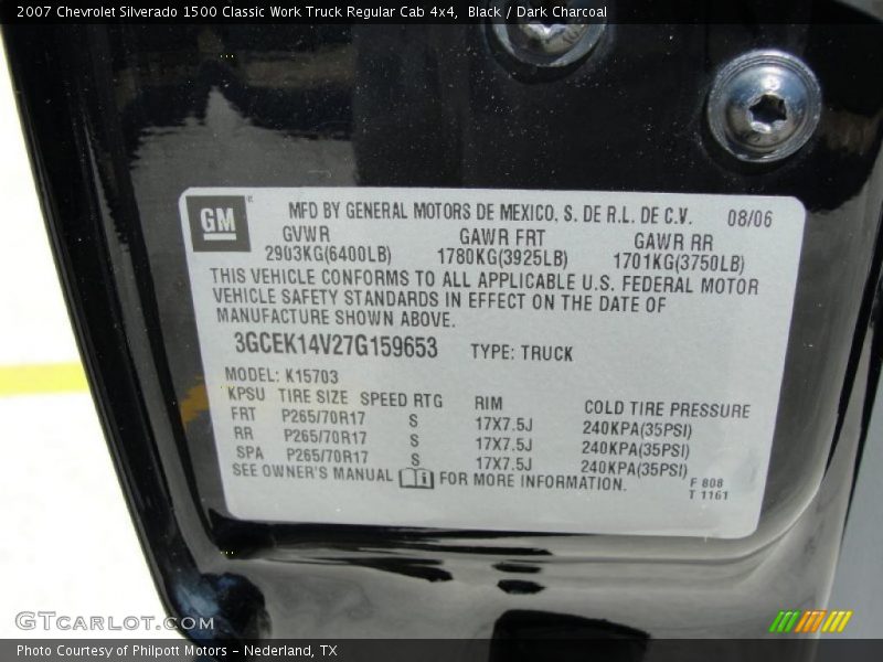 Black / Dark Charcoal 2007 Chevrolet Silverado 1500 Classic Work Truck Regular Cab 4x4