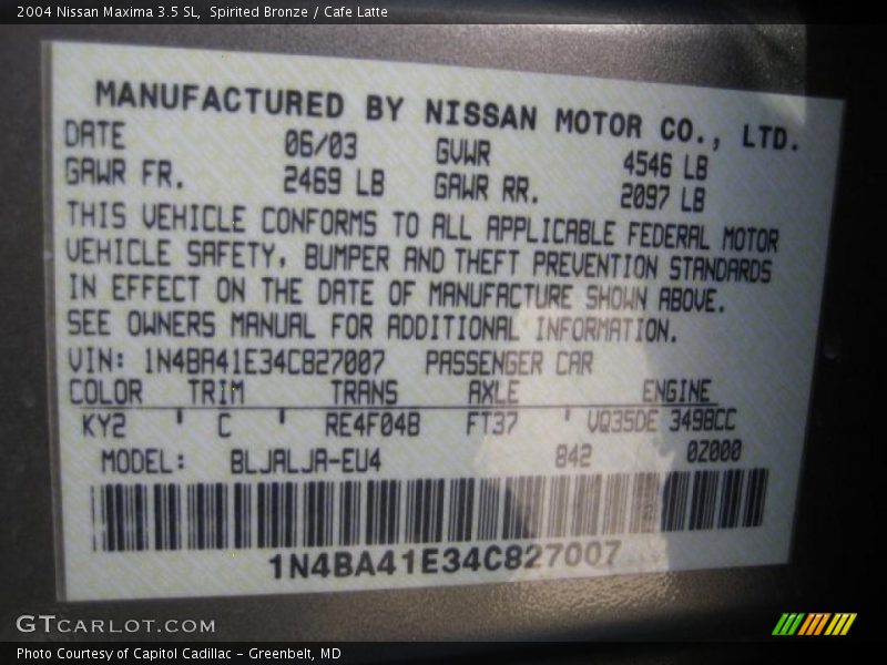 Spirited Bronze / Cafe Latte 2004 Nissan Maxima 3.5 SL