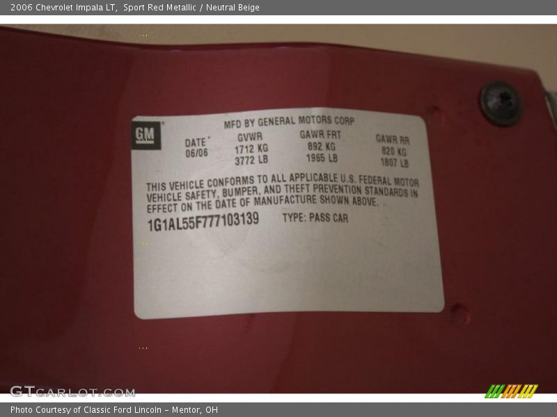 Sport Red Metallic / Neutral Beige 2006 Chevrolet Impala LT