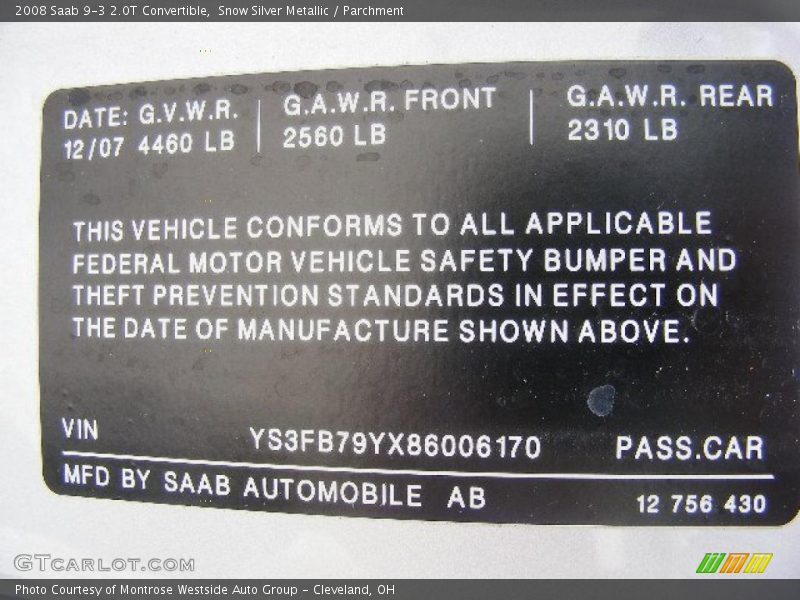 Snow Silver Metallic / Parchment 2008 Saab 9-3 2.0T Convertible