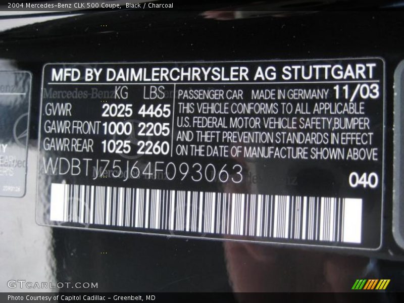 Black / Charcoal 2004 Mercedes-Benz CLK 500 Coupe