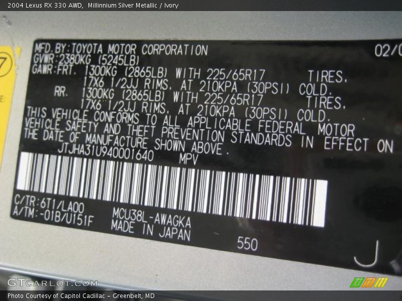 Millinnium Silver Metallic / Ivory 2004 Lexus RX 330 AWD
