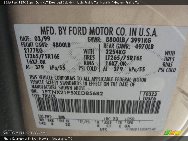 Light Prairie Tan Metallic / Medium Prairie Tan 1999 Ford F250 Super Duty XLT Extended Cab 4x4