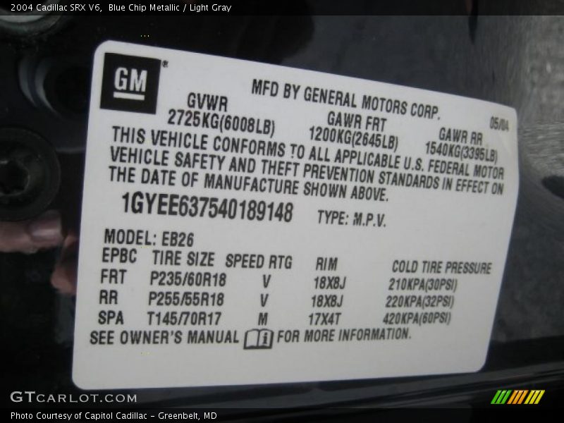 Blue Chip Metallic / Light Gray 2004 Cadillac SRX V6