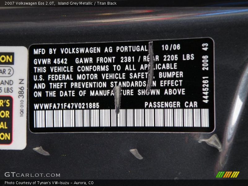 Island Grey Metallic / Titan Black 2007 Volkswagen Eos 2.0T