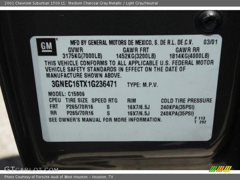 Medium Charcoal Gray Metallic / Light Gray/Neutral 2001 Chevrolet Suburban 1500 LS