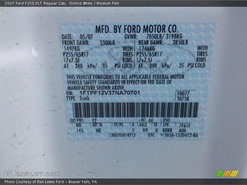 Oxford White / Medium Flint 2007 Ford F150 XLT Regular Cab