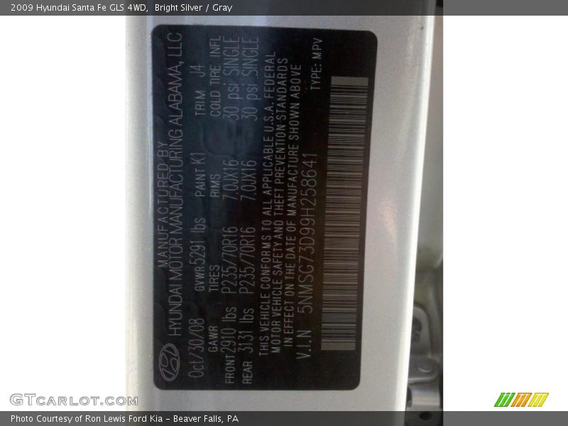 Bright Silver / Gray 2009 Hyundai Santa Fe GLS 4WD