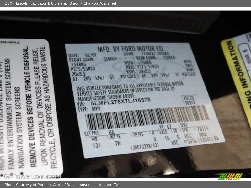 Black / Charcoal/Caramel 2007 Lincoln Navigator L Ultimate