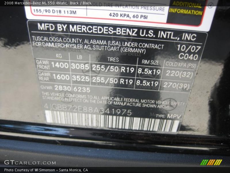 Black / Black 2008 Mercedes-Benz ML 550 4Matic