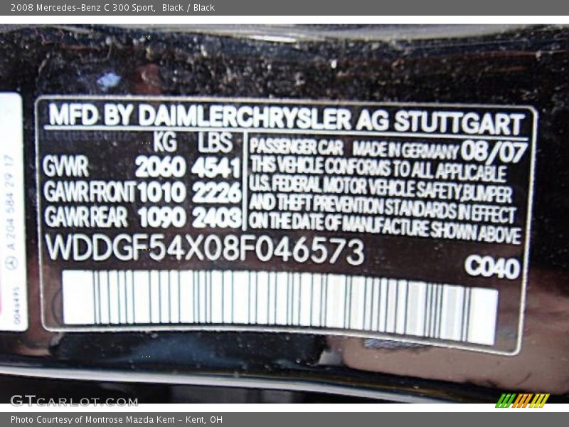 Black / Black 2008 Mercedes-Benz C 300 Sport