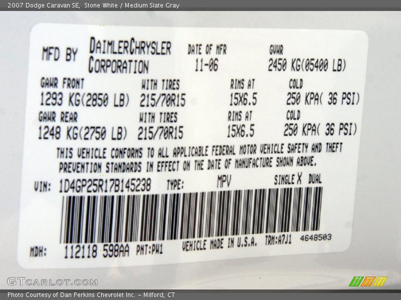 Stone White / Medium Slate Gray 2007 Dodge Caravan SE