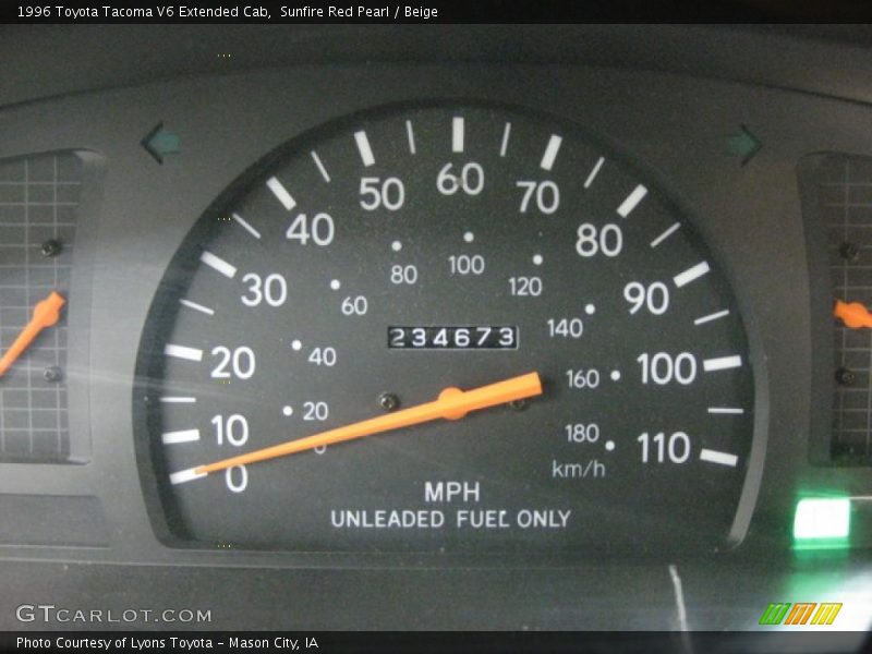 Sunfire Red Pearl / Beige 1996 Toyota Tacoma V6 Extended Cab