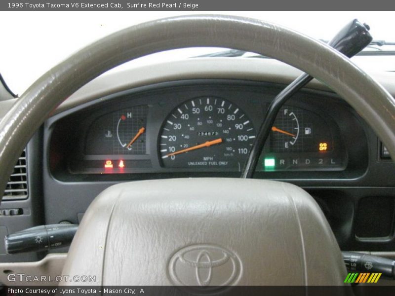 Sunfire Red Pearl / Beige 1996 Toyota Tacoma V6 Extended Cab
