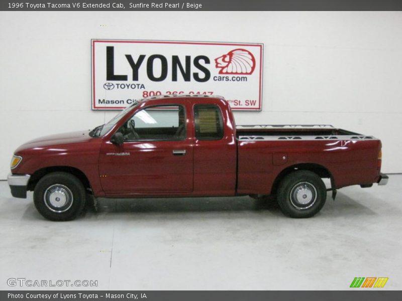 Sunfire Red Pearl / Beige 1996 Toyota Tacoma V6 Extended Cab