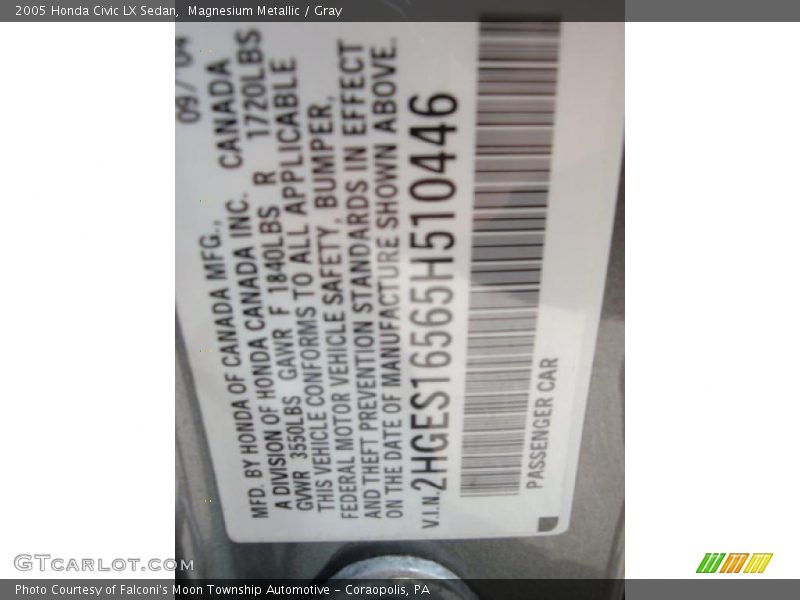 Magnesium Metallic / Gray 2005 Honda Civic LX Sedan