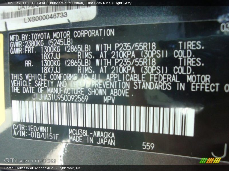 Flint Gray Mica / Light Gray 2005 Lexus RX 330 AWD Thundercloud Edition