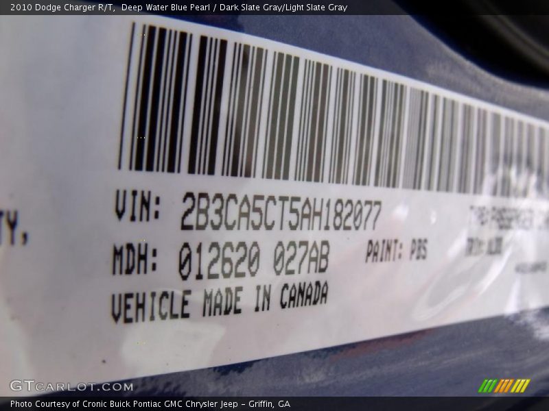 Deep Water Blue Pearl / Dark Slate Gray/Light Slate Gray 2010 Dodge Charger R/T