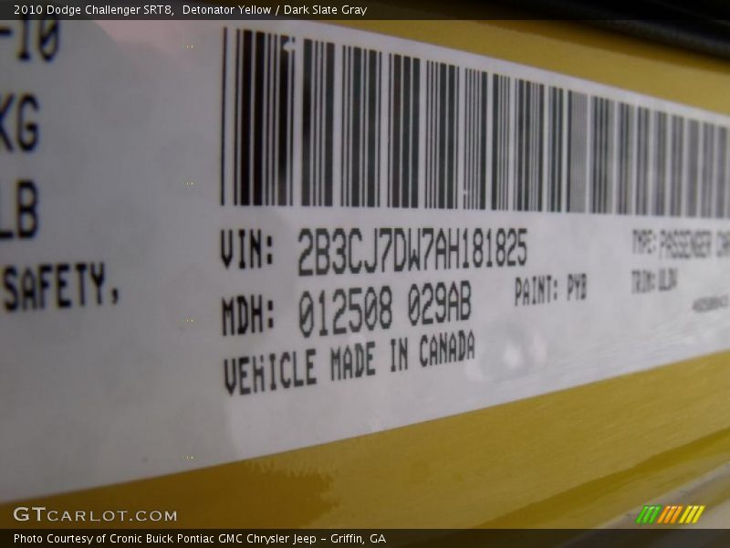 Detonator Yellow / Dark Slate Gray 2010 Dodge Challenger SRT8