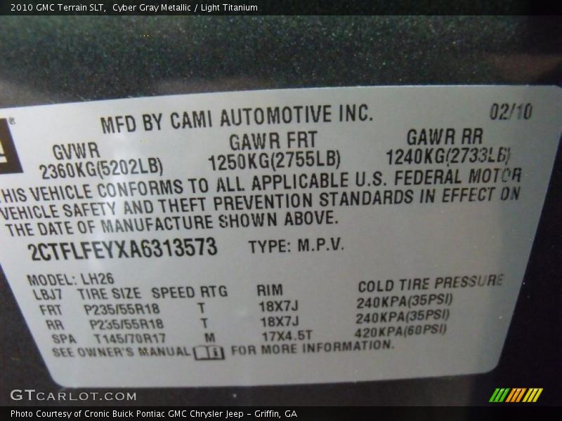 Cyber Gray Metallic / Light Titanium 2010 GMC Terrain SLT
