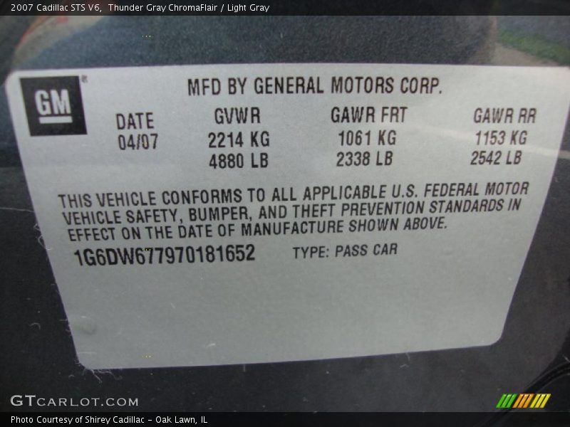 Thunder Gray ChromaFlair / Light Gray 2007 Cadillac STS V6