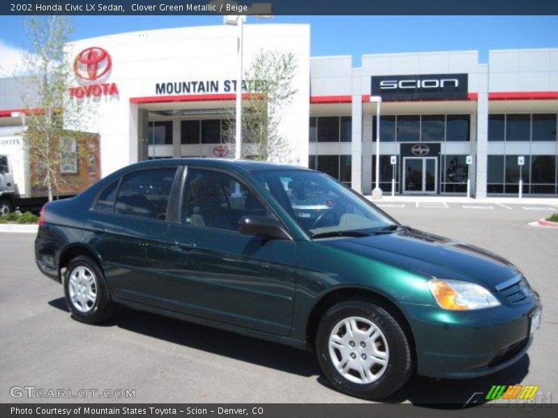 Clover Green Metallic / Beige 2002 Honda Civic LX Sedan