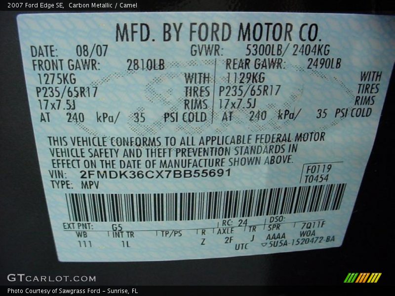 Carbon Metallic / Camel 2007 Ford Edge SE
