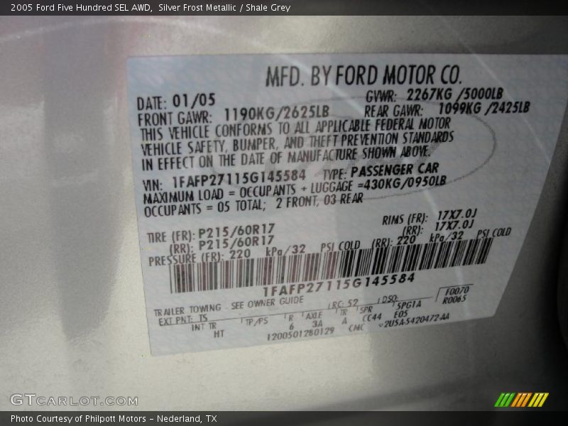 Silver Frost Metallic / Shale Grey 2005 Ford Five Hundred SEL AWD