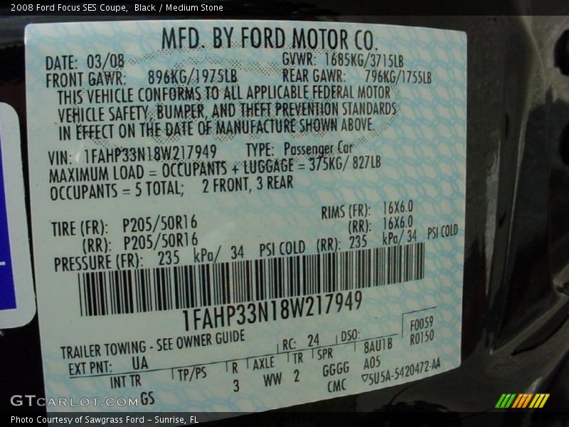 Black / Medium Stone 2008 Ford Focus SES Coupe