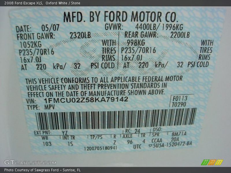 Oxford White / Stone 2008 Ford Escape XLS