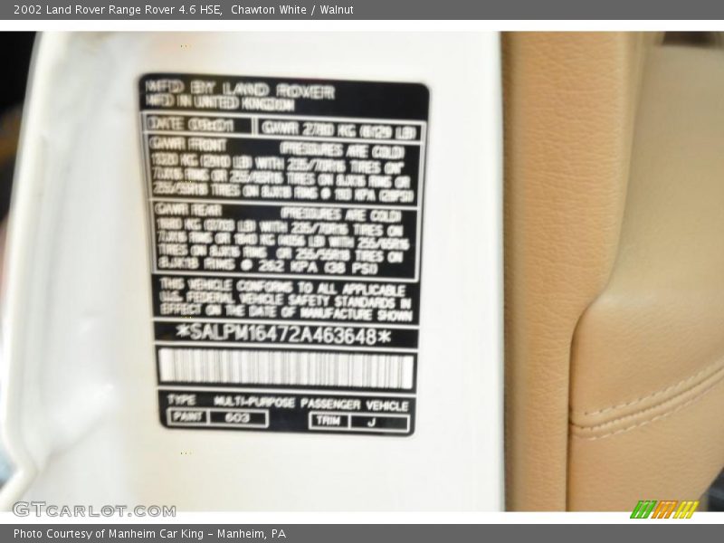 Chawton White / Walnut 2002 Land Rover Range Rover 4.6 HSE