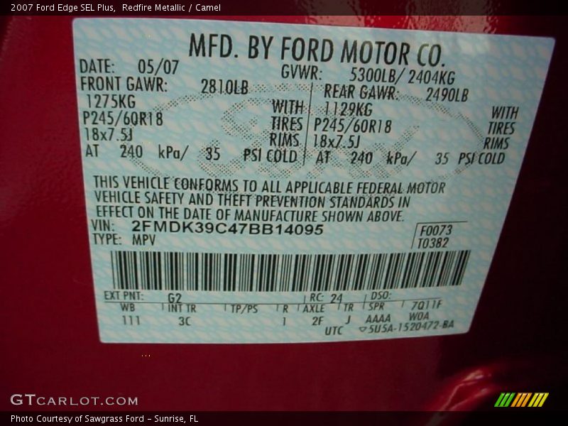 Redfire Metallic / Camel 2007 Ford Edge SEL Plus